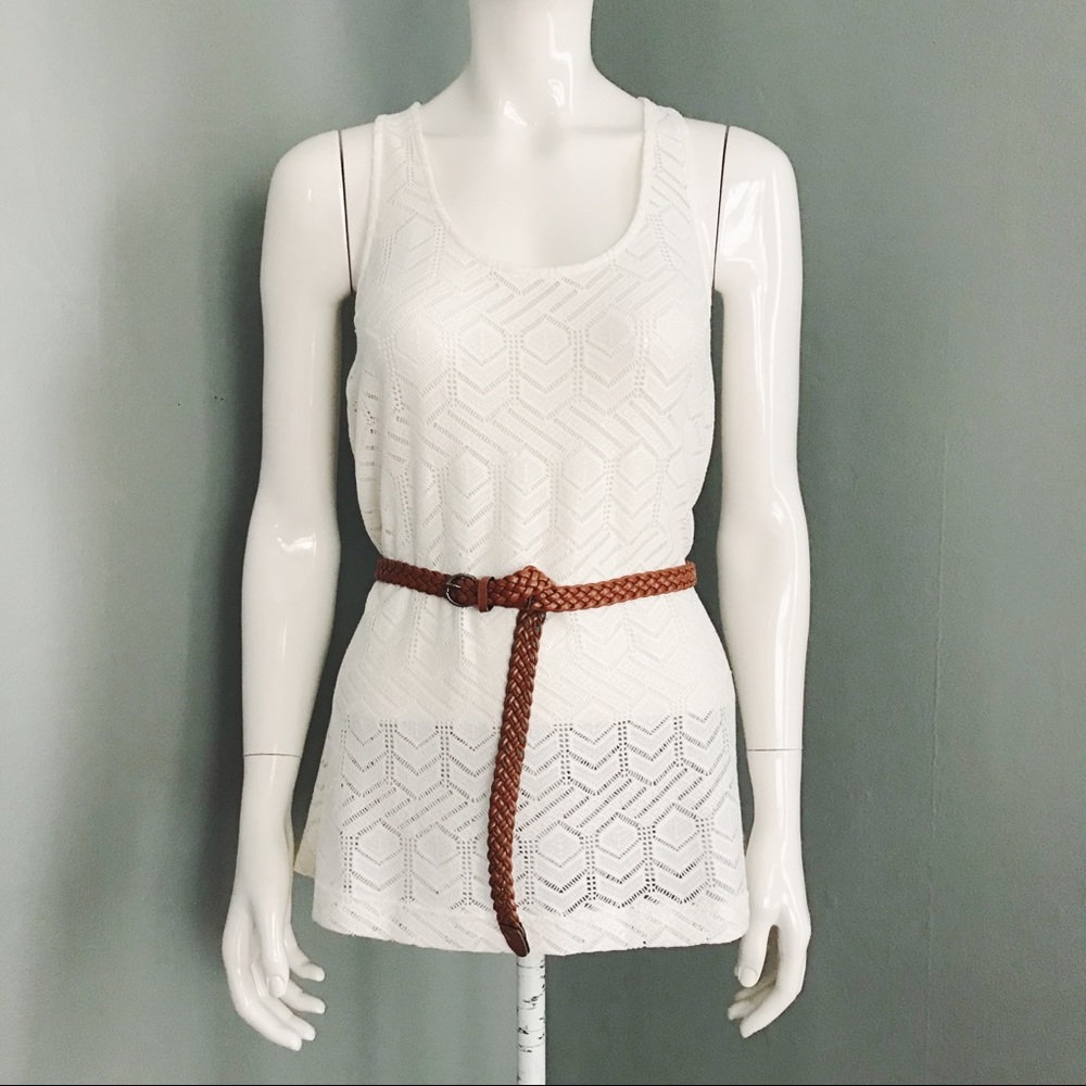 Y2K Knit Lace Tank Top in Ivory with Belt | Size M